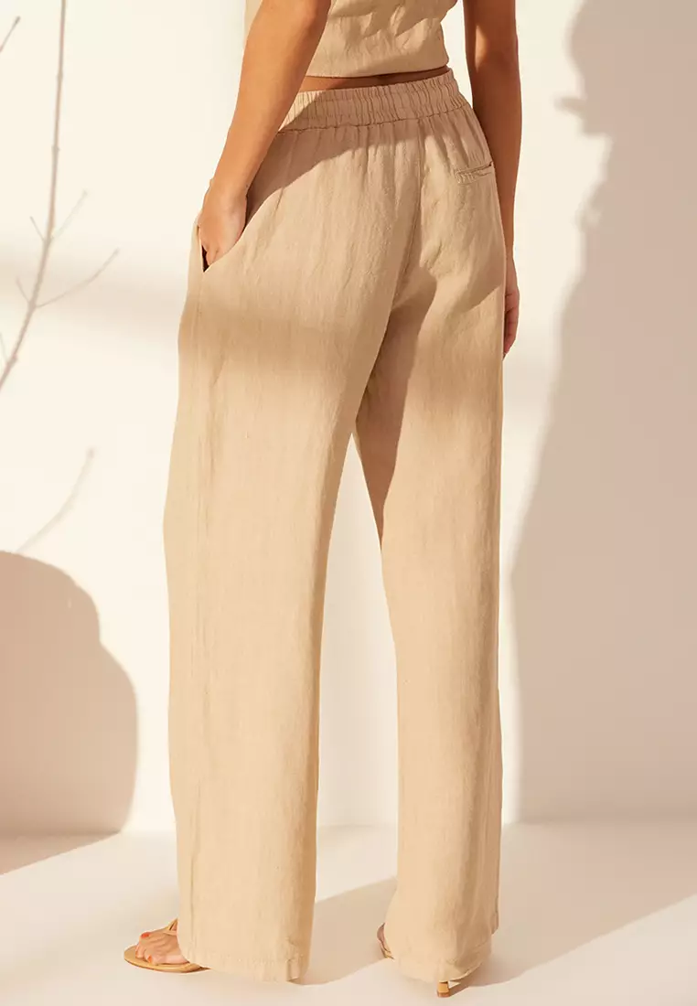 Elastic Waist High Waist Wide Leg Trousers