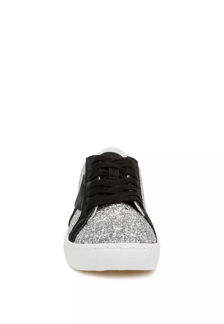 Glitter Star Chunky Sneakers in Silver