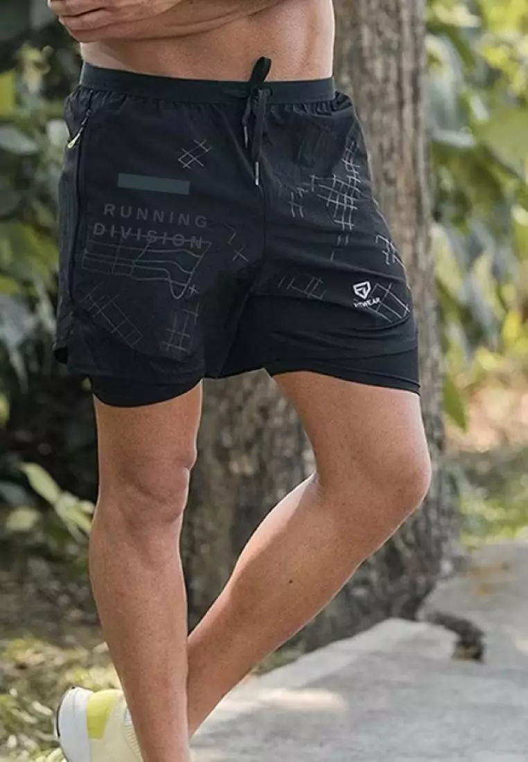 Fitwear - Celana Lari + Inner Pria FELIX ABSTRK SHORT - BLACK