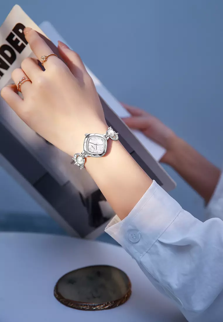 Jam Tangan Wanita Original Korea Style Pear Strap Anti Air Jam Tangan Cewek silverwhite