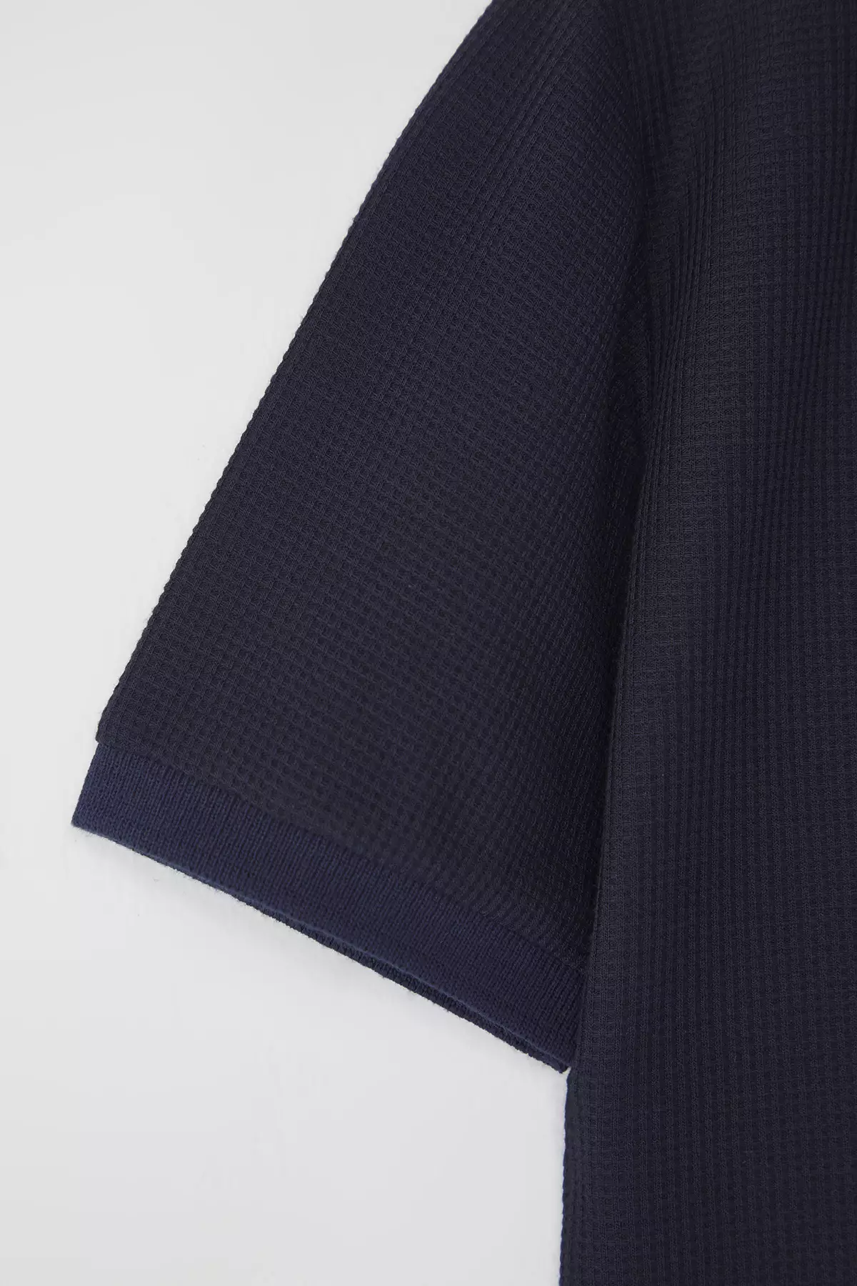 Navy Blue Male Child Basic Polo Neck Short Sleeve Textured Knitted T-Shirt Tkdss25Ts00076