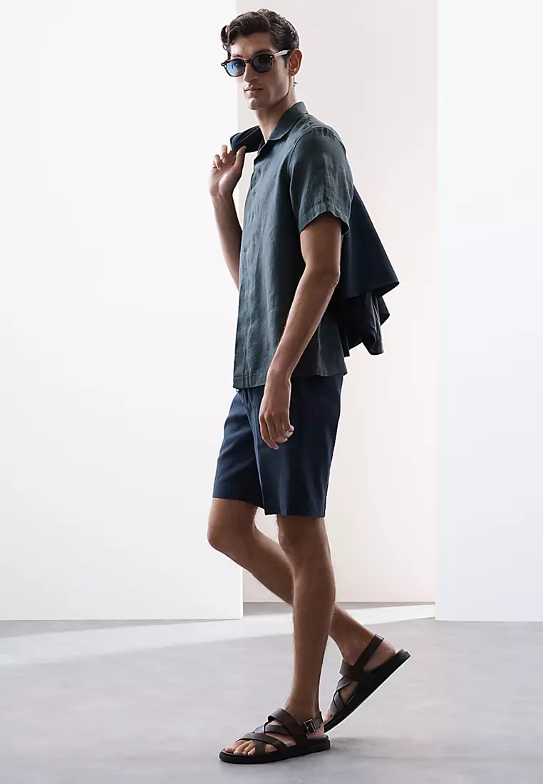 Pure Linen Herringbone Cuban Collar Shirt