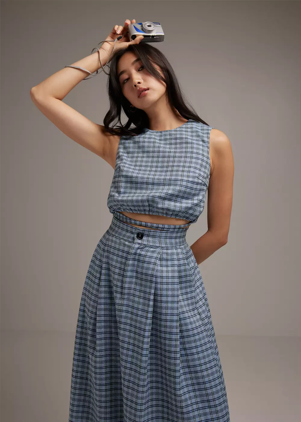 Atasan Wanita - Larson Textured Gingham Crop Top