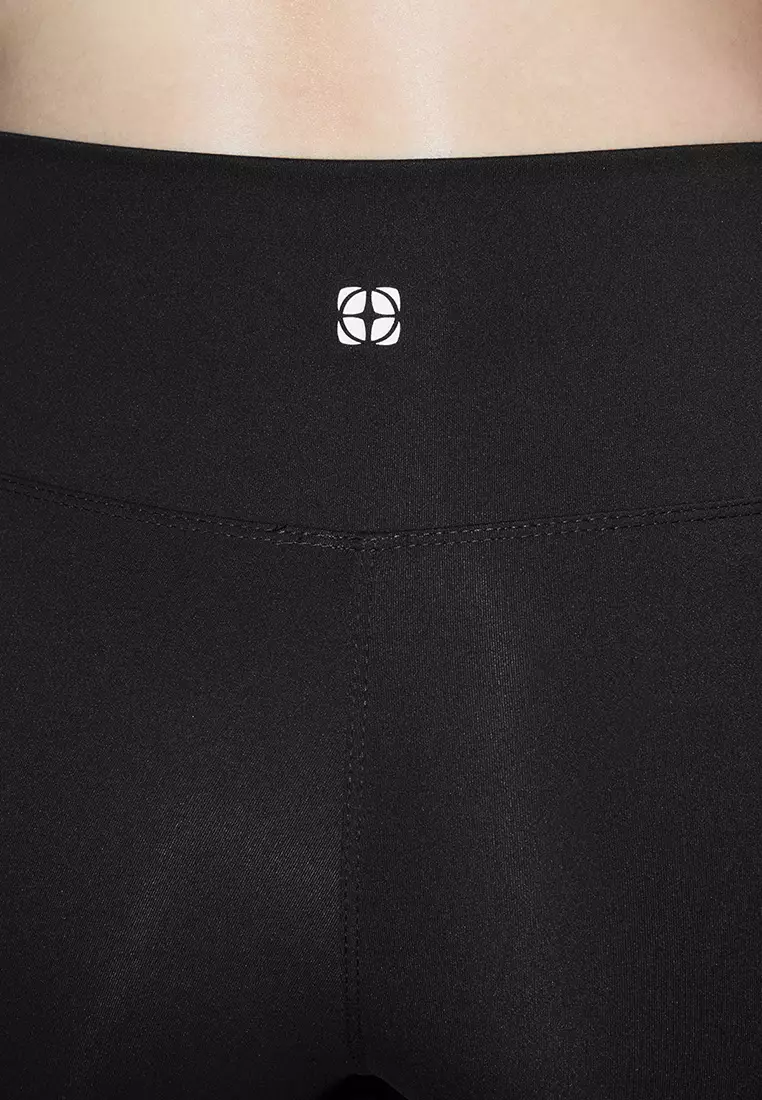 Black Soft Brushed Fabric Reflective Print Detailed Full Length Knitted Sports Tights THMAW25TY00020