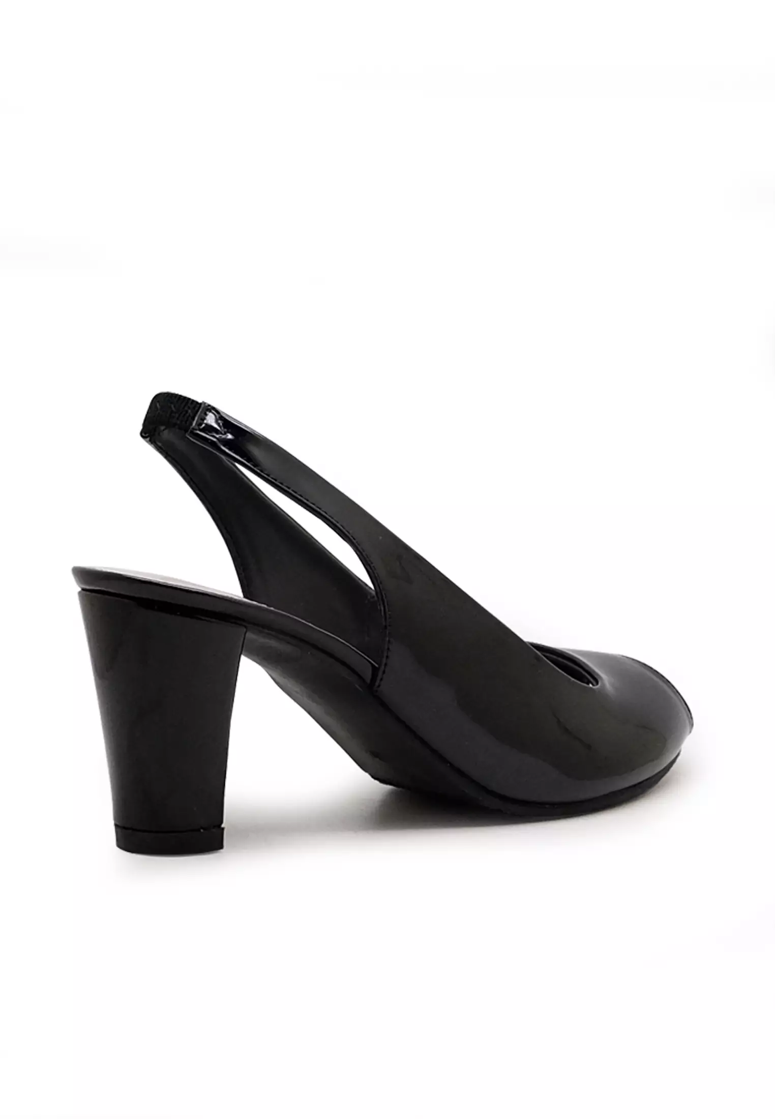 Pauline Sepatu Sandal Wanita Sling back block heels 7 cm - Black patent