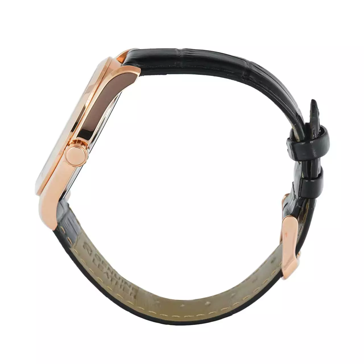 Bonia Jam Tangan Pria - Black Rosegold - Leather Strap - B10916-1532