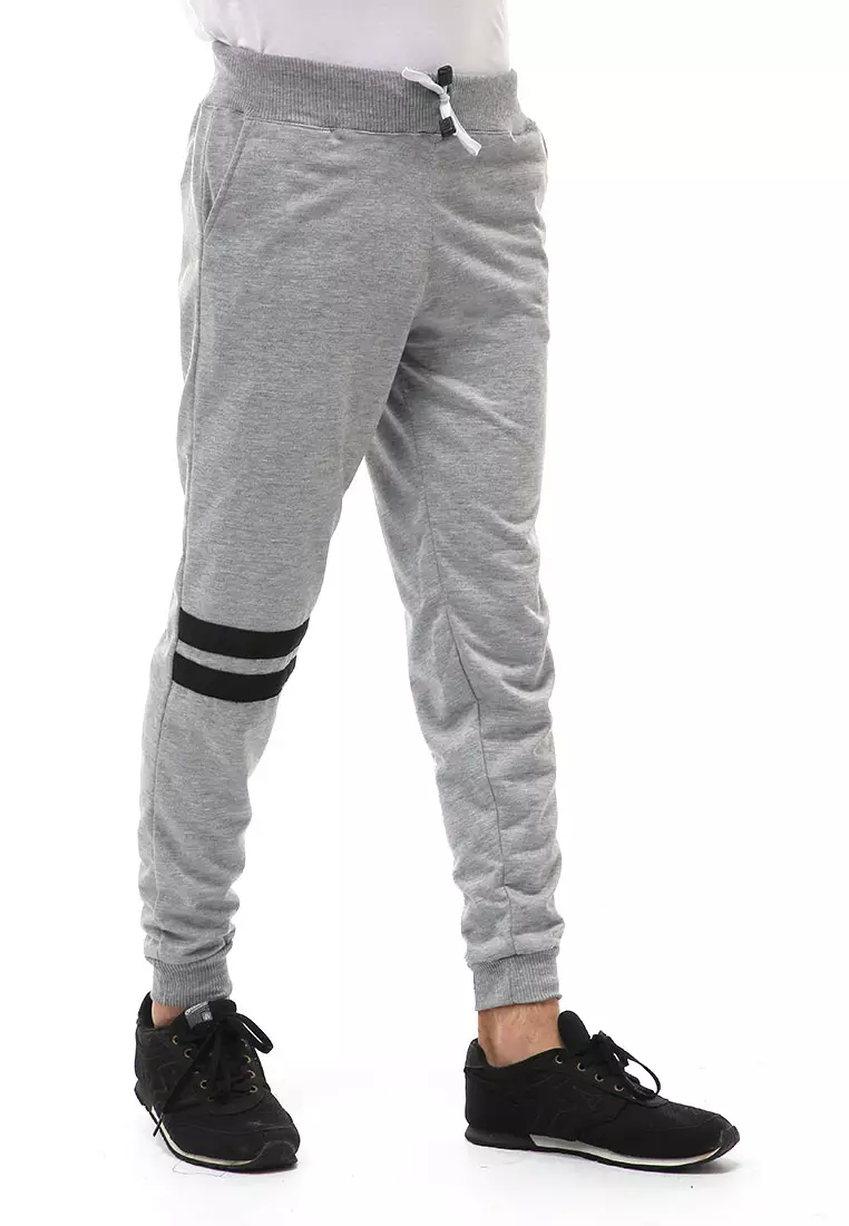 Locko Long Pants Celana Jogger Sport Pria List Double Stripe Material Baby Terry ORIGINAL - Gray