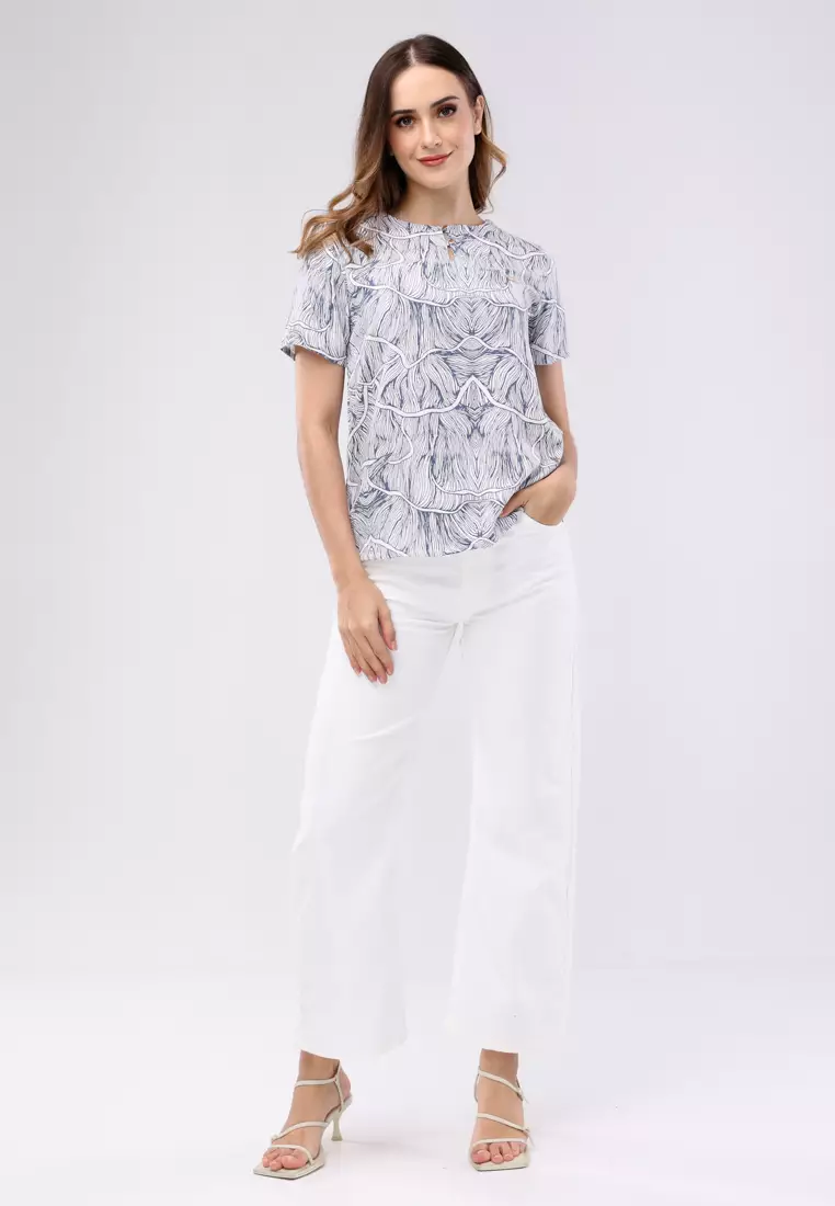 Woven Printed Single Twill Short Sleeves Blouse