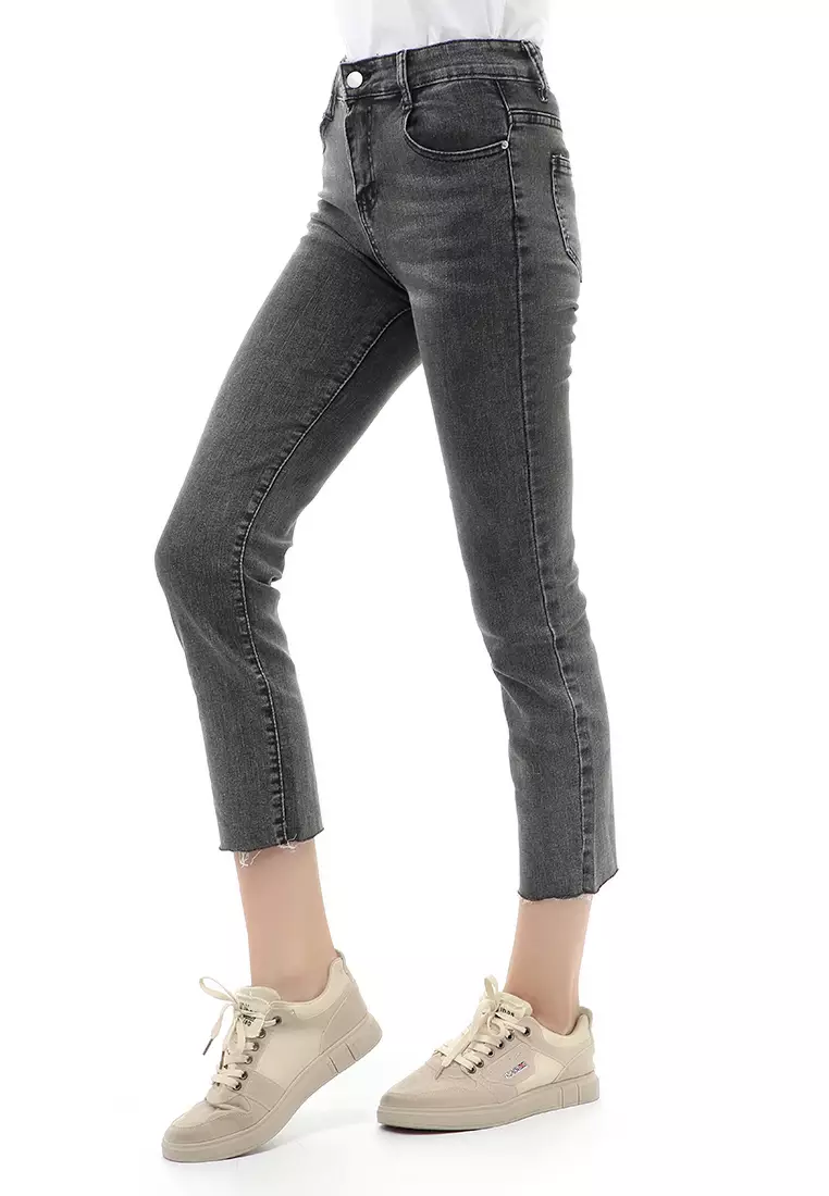 Jourel Celana Panjang Long Pants Hiighwaist Jeans Wanita Material Denim ORIGINAL - Dark Gray