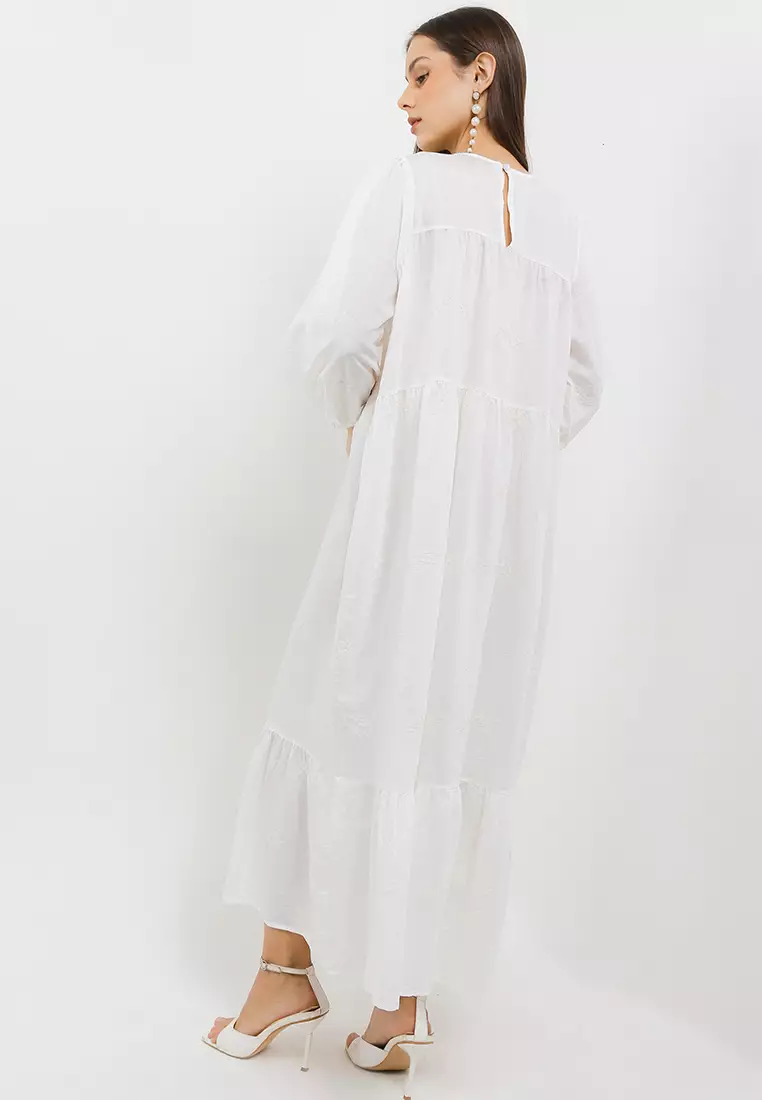 L/S Emb Tier Long Dress