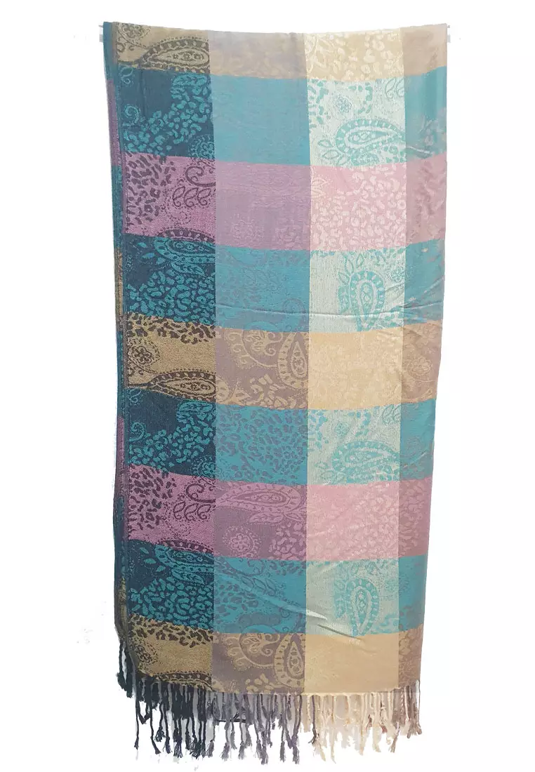 Paisley Checkered Pashmina Pink & Turquoise
