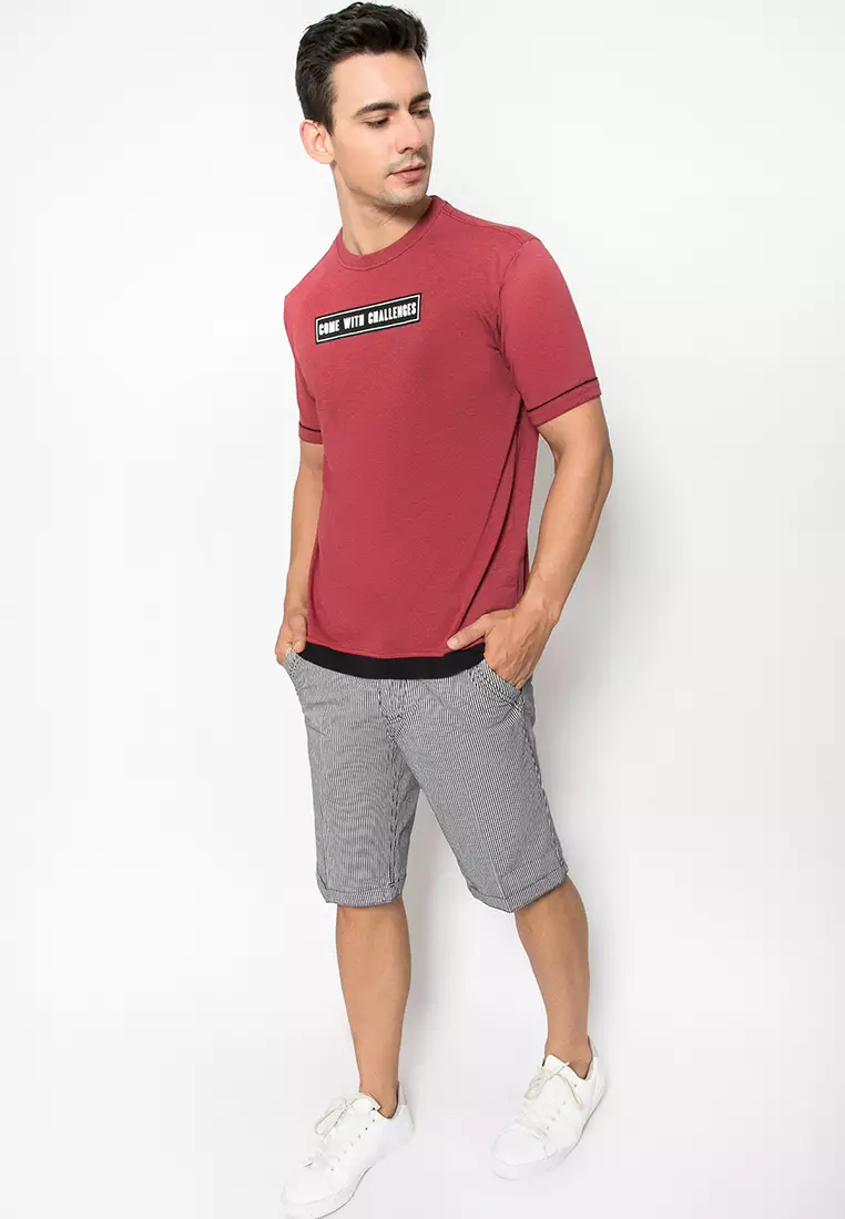 LGS - Celana Pendek Casual Pria Warna Abu-Abu Motif Garis-Garis Reguler Fit - CSS.440.054.105.C