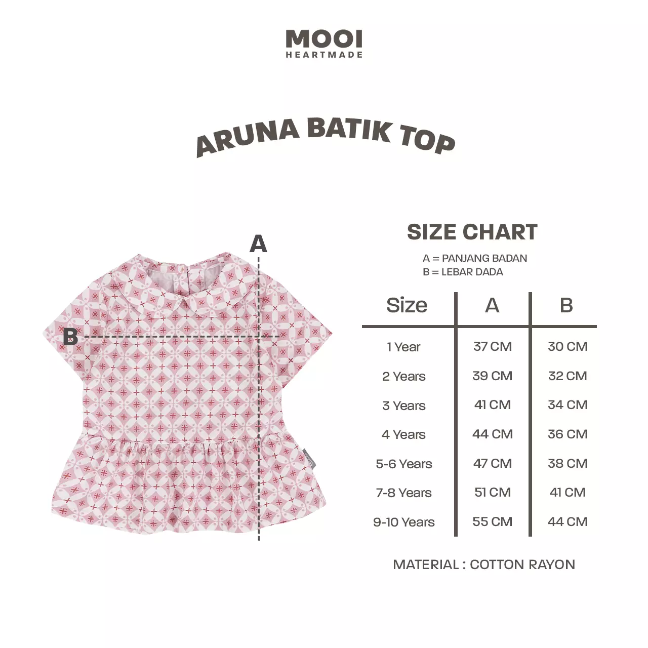 Mooi Atasan Batik Anak Perempuan Aruna Batik Top - Red Ruby