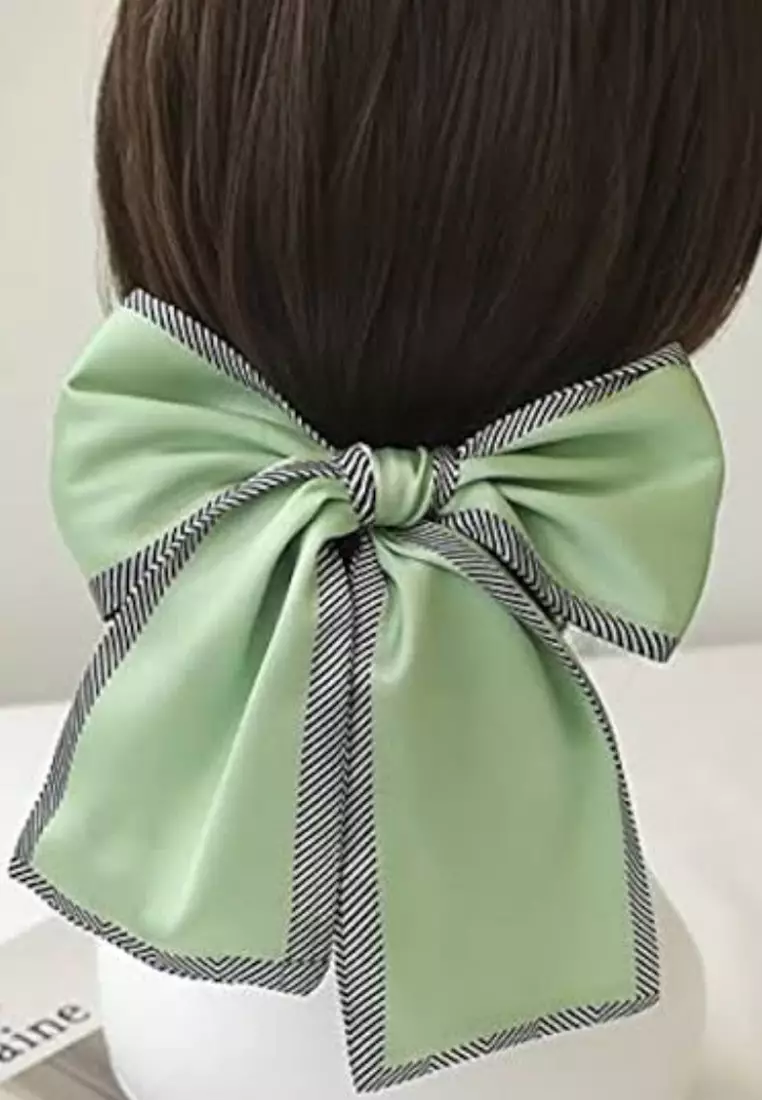 Aksesoris Wanita Plain With Zig Zag Border Twilly Skinny Multi purpose Scarf Leher Green,White & Black