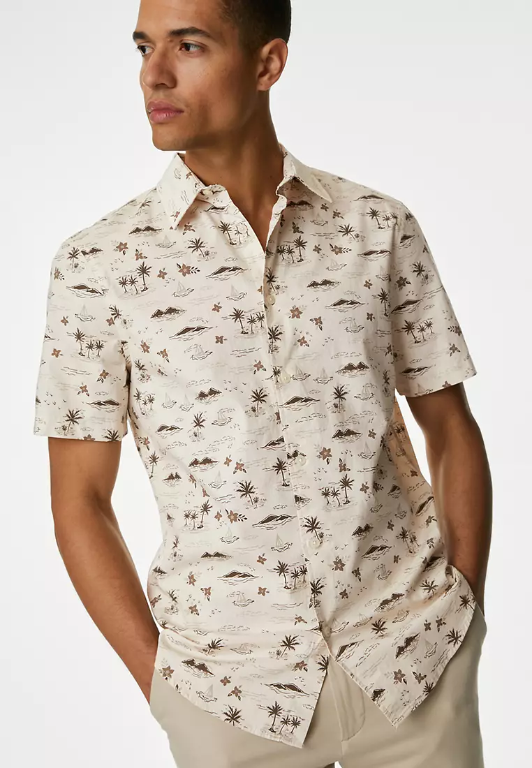 Easy Iron Pure Cotton Geometric Print Shirt