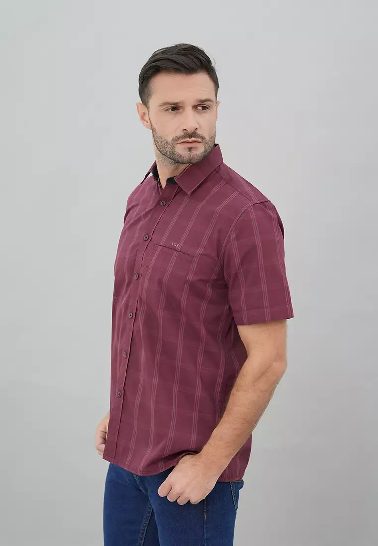 LGS - Regular Fit - Kemeja Casual Pria - Lengan Pendek - Motif Kotak-Kotak - Warna Variasi
