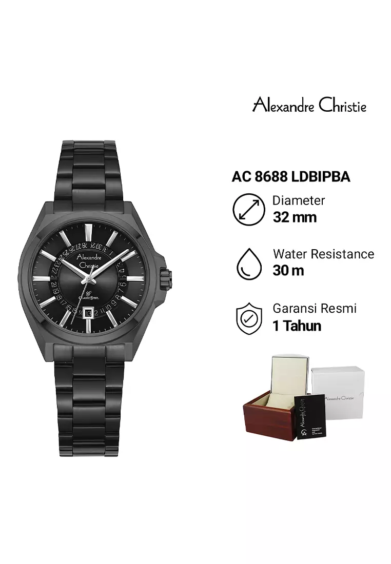 Alexandre Christie Classic Steel - Jam Tangan Analog Wanita - All Black Stainless Steel - 8688LDBIPBA
