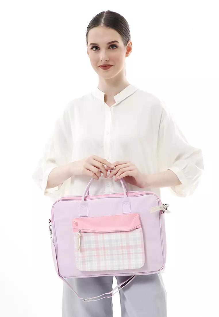 Keysia Tas Laptop Selempang Front Pocket Desain Simple - Purple Kotak