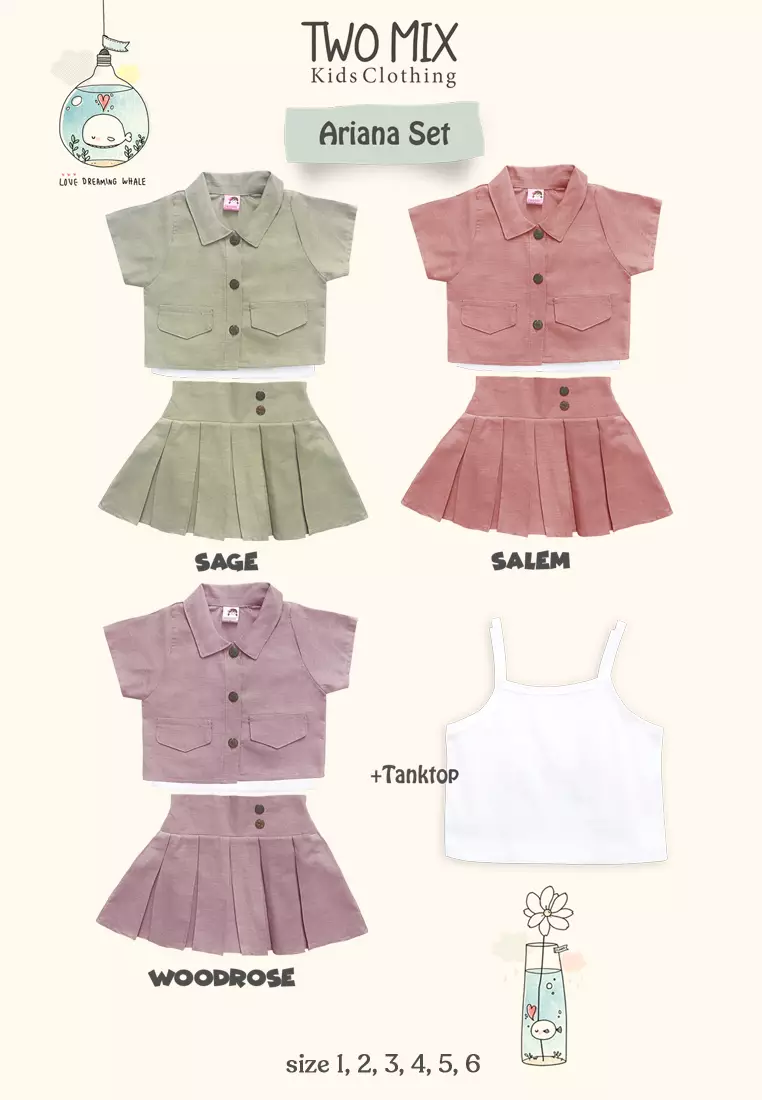 Two Mix - Setelan Baju Rok Anak 1-6 Tahun Anak Perempuan Lucu + Tanktop - Ariana Set 4370 Salem