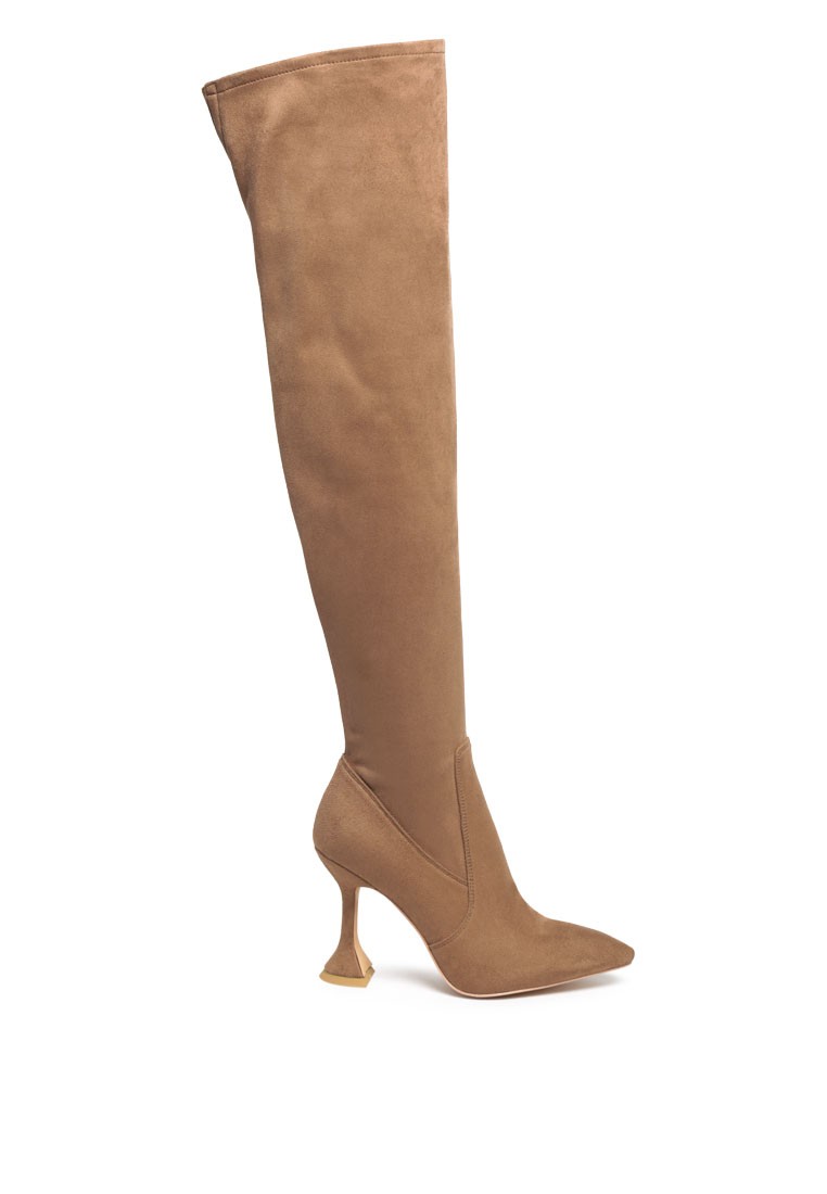 Over the Knee High Heeled Boots in Brown