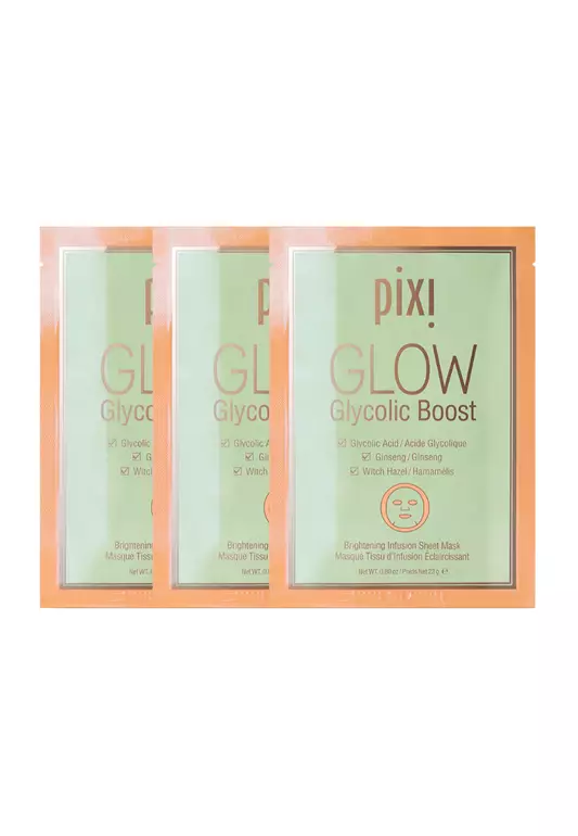 Pixi GLOW Glycolic Boost - Exfoliating Facial Sheet Mask with Glycolic Acid, Ginseng, and Witch Hazel - Brightens, Smooths, and Clarifies Skin for a Radiant and Glowing Complexion