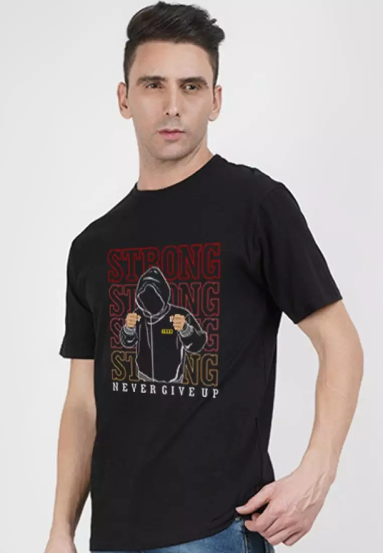 Buy QuirkyT Stronger Never Give Up Black Cotton Short Sleeve Regular ...