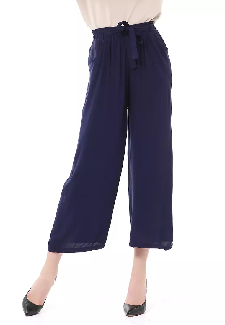Stella Celana Panjang Casual Wanita Kulot Loose Pants Homewear Material Rayon ORIGINAL - Navy