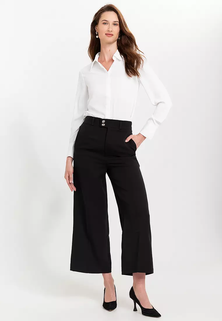 Tribeca Wide Leg Pants With Two Buttons
