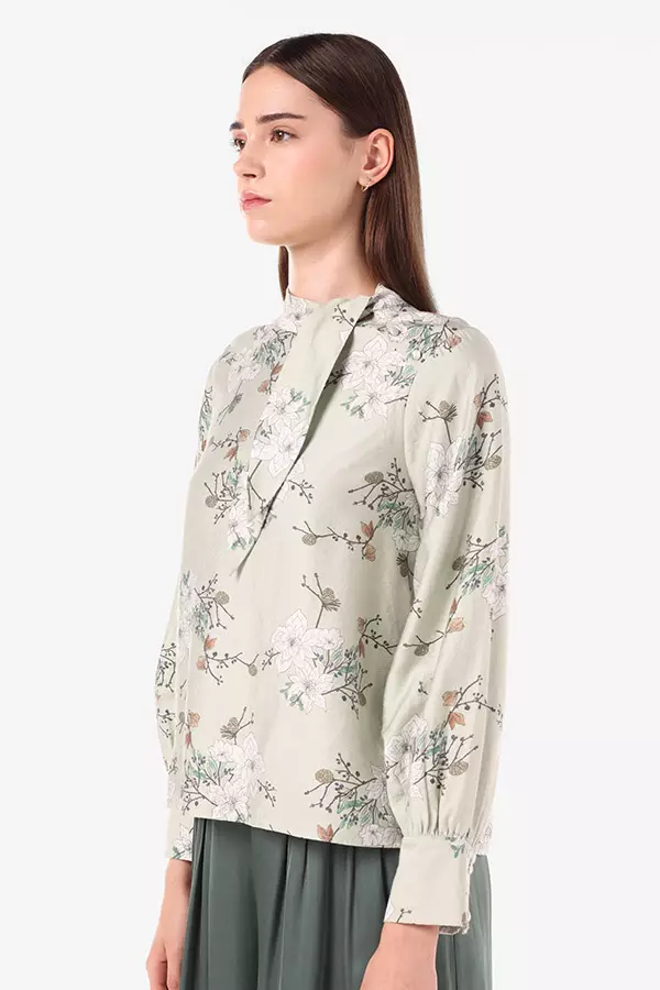 Minimal Camille Tie Blouse Green Light Colour Green_Light