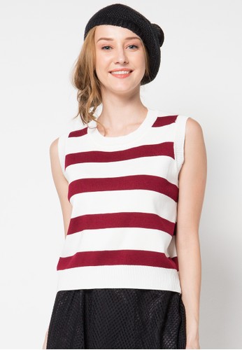 Stripe Sleeveless Sweater Red (Free Size)