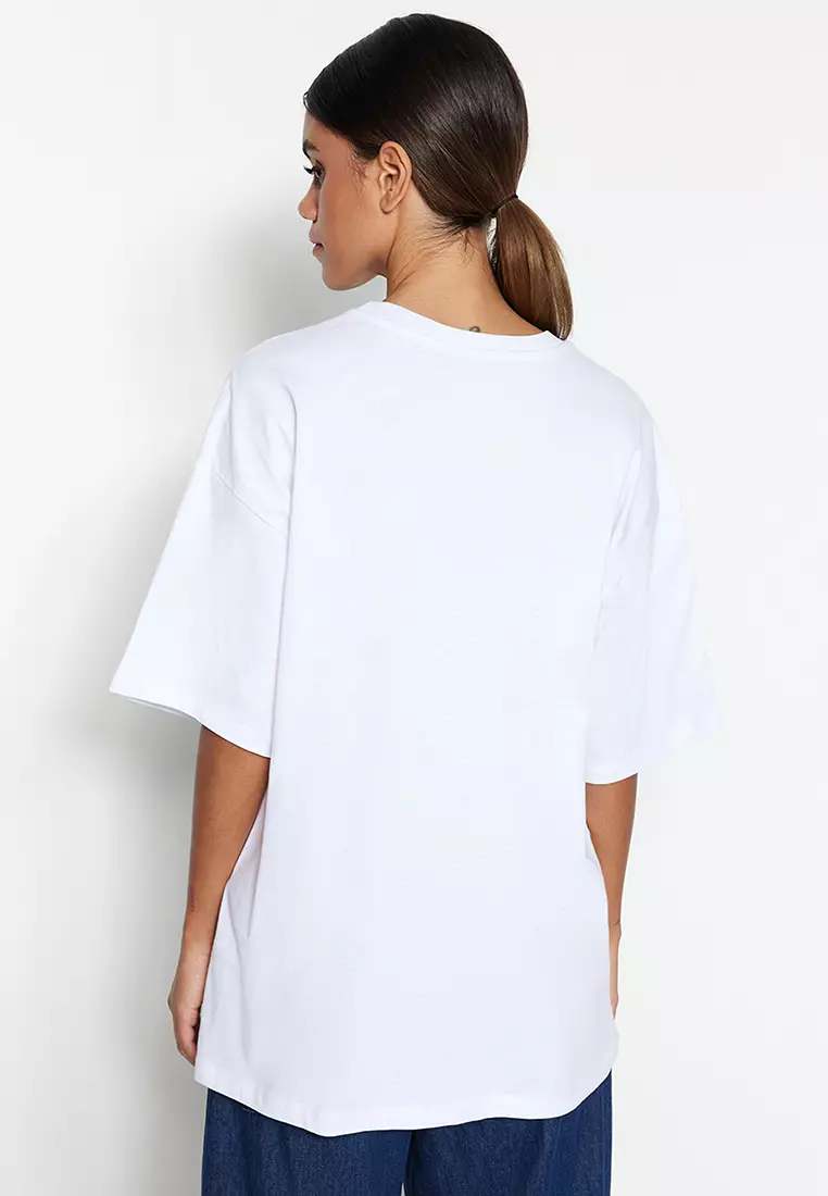 Trendyol Herren Oversize T-Shirt – 100% Baumwolle, Lässiger Rundhals, Marinenblau
