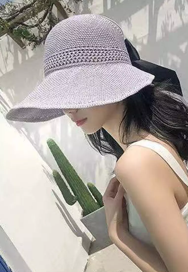 Bow Hollow Big Brim Folding Sunshade Fisherman Caps A22062408GY