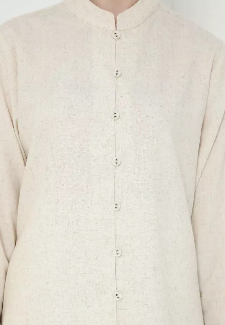 Shirt Cream Linen Long Sleeve Simple Elegan Arlette By Brilliant girl Warna Cream