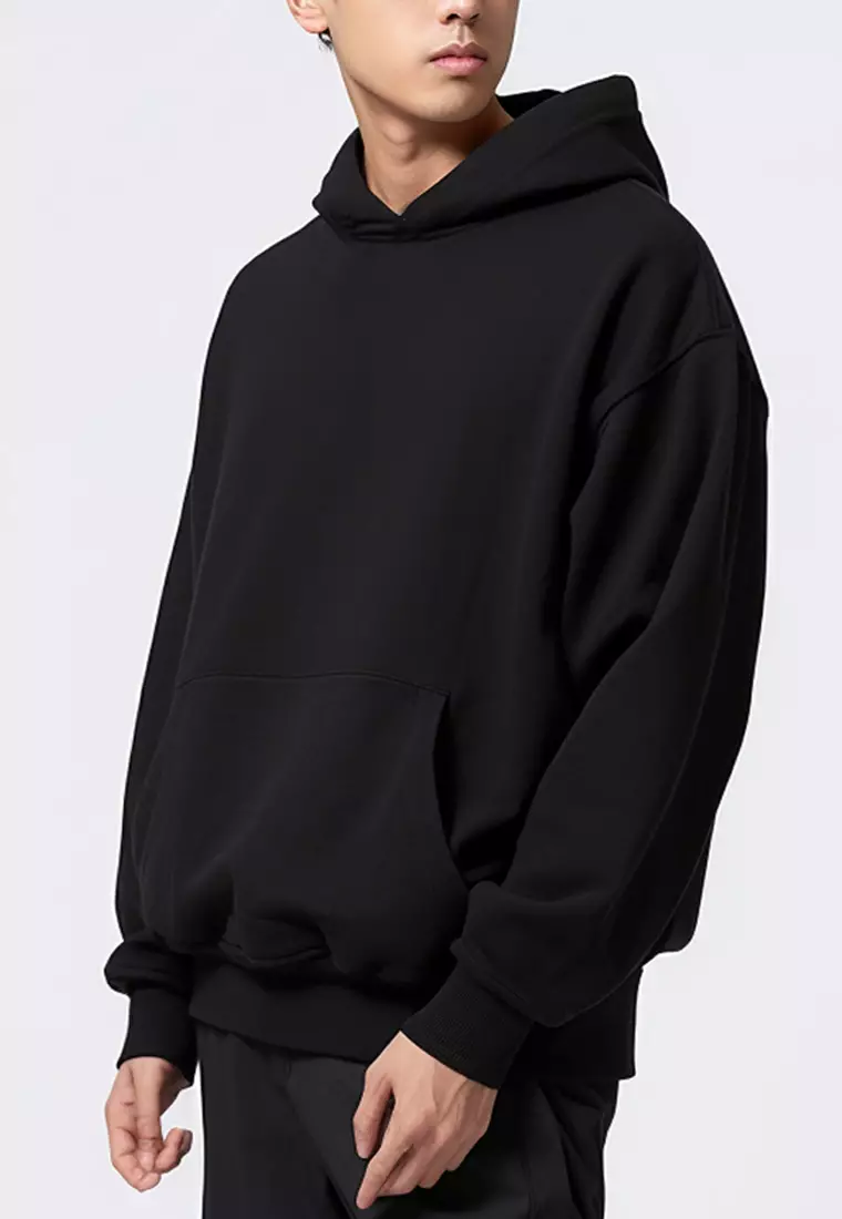 MOB07 Hoodie Gambar Belakang Keren Gunung Fuji Bahan Scuba Hitam