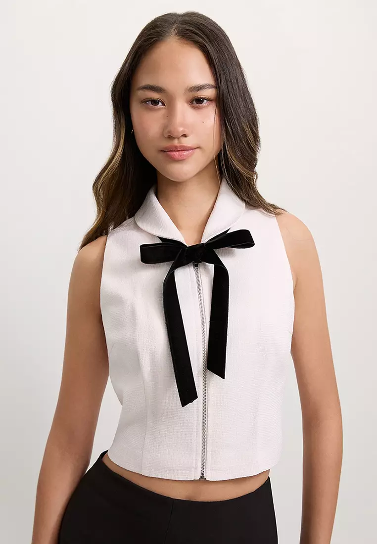 Bow Tie Cropped Blouse