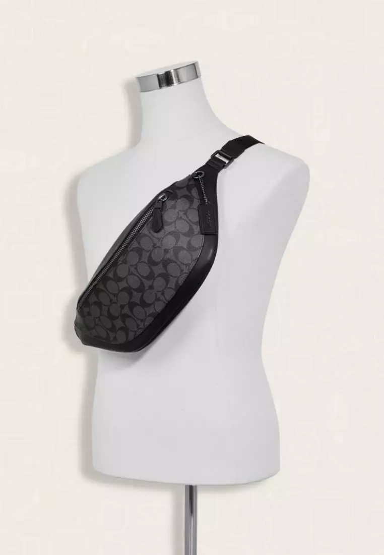 Coach Warren Belt Bag In Signature Canvas Charcoal Black