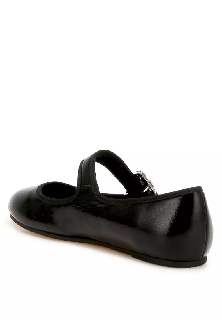 Brooch Mary Jane Sandals in Black