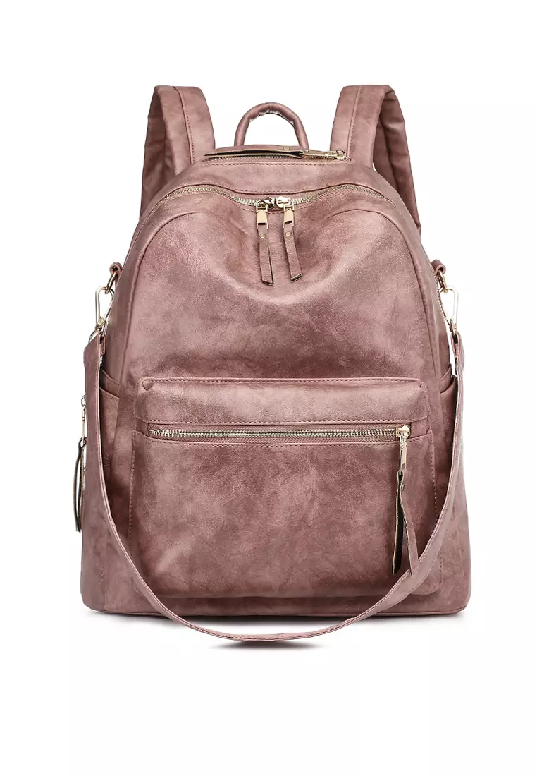 pink leather backpack womens