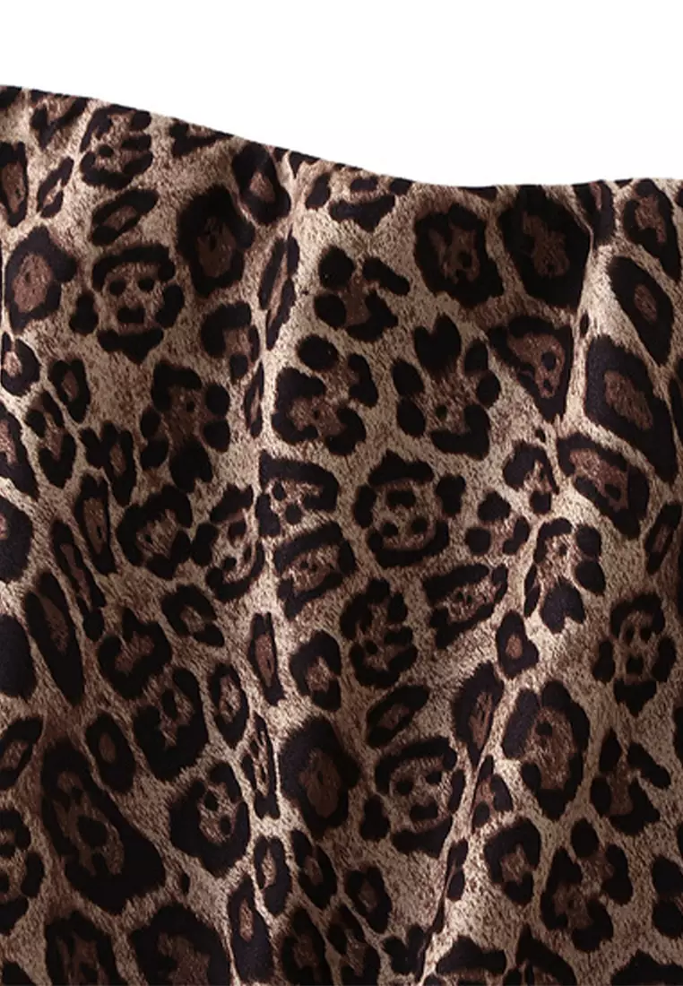 Faux Suede Leopard Print Fishtail Skirt AF9856