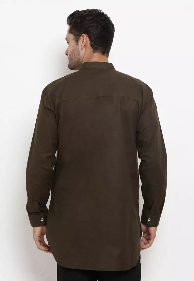 Zayidan Baju Koko Gamis Muslim Pria Rauf - Coklat Tua