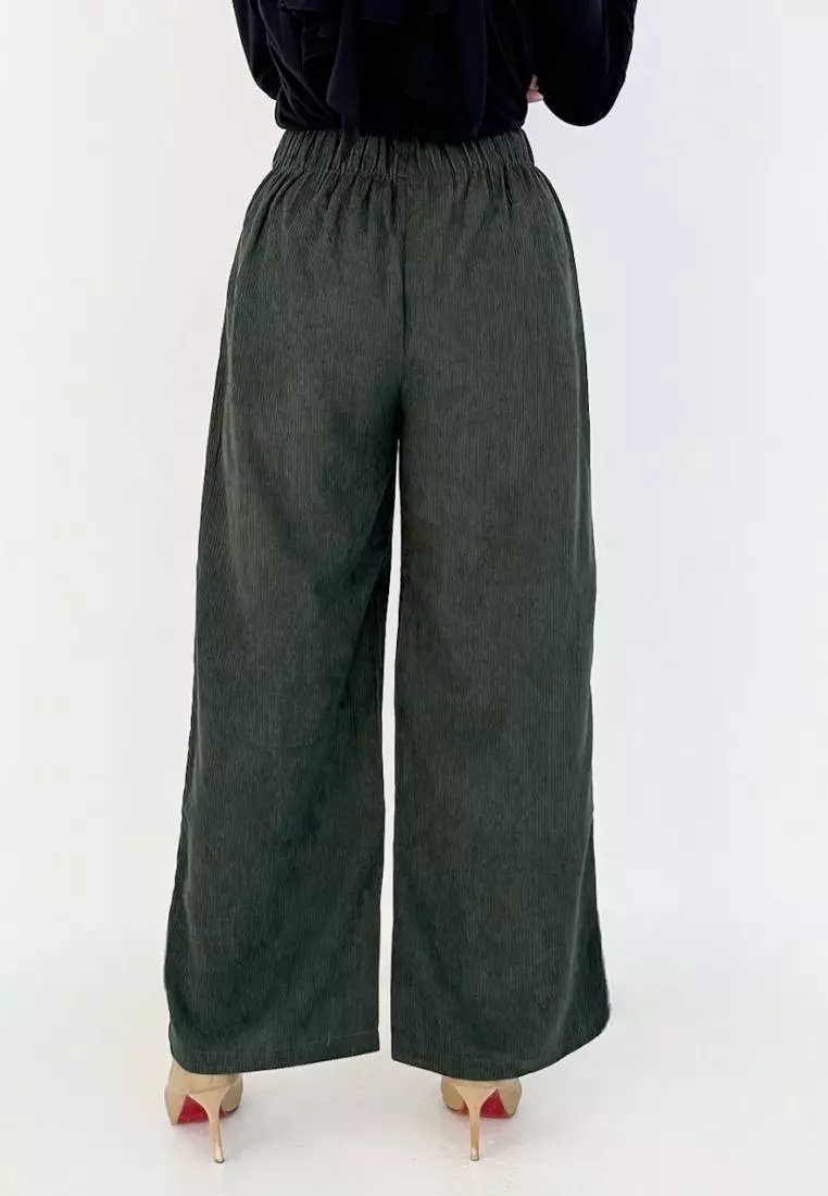 Keily Pants - Celana Palazzo Corduroy GREEN