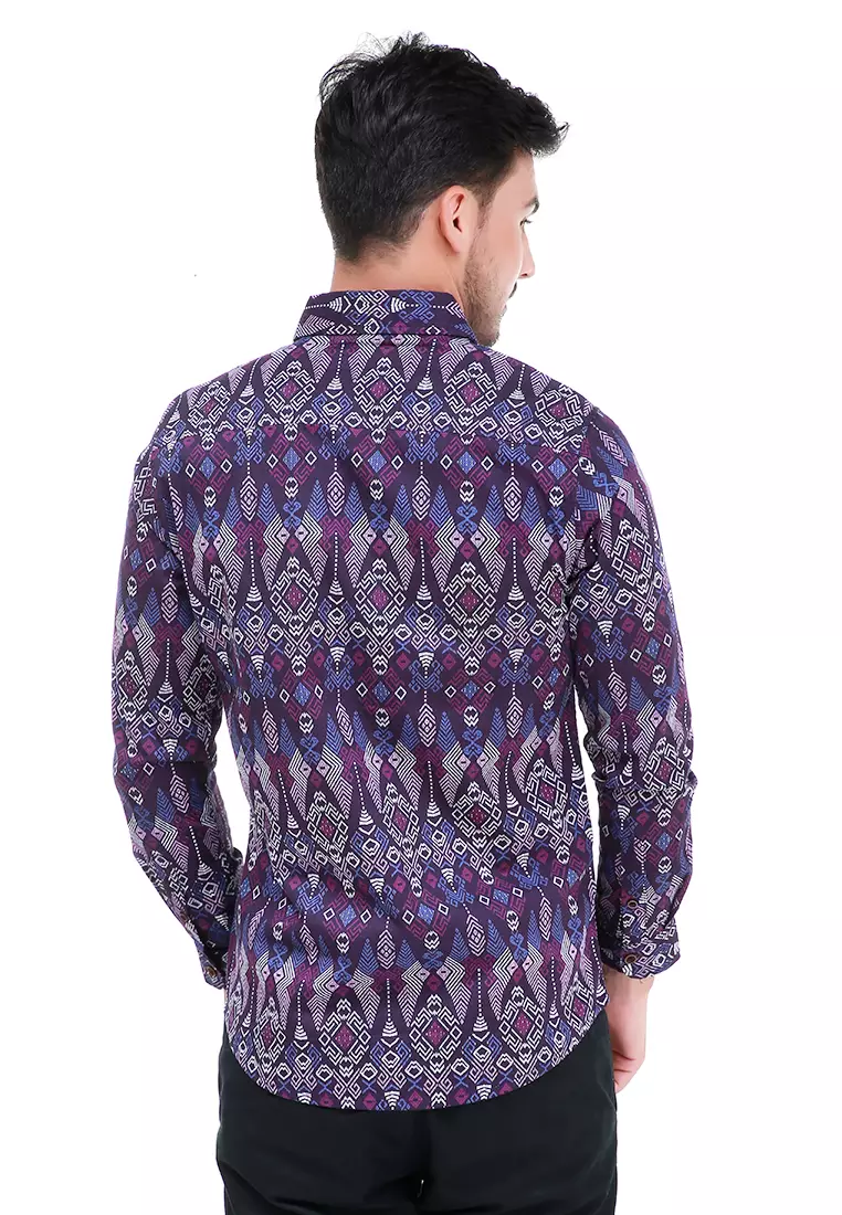 Dwan Kemeja Batik Pria Atasan Formal Longsleeve Shirt Material Cotton ORIGINAL - Purple