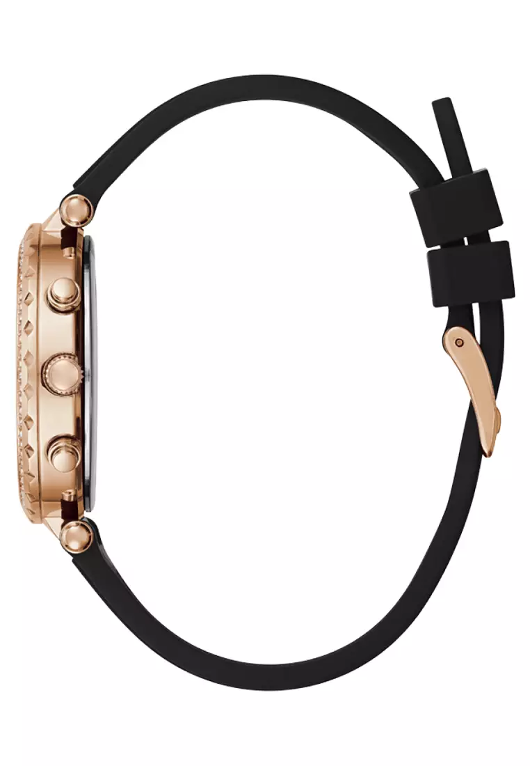 Guess GW0113L2 - Jam Tangan Chronograph Wanita - Rosegold - Black Rubber Strap