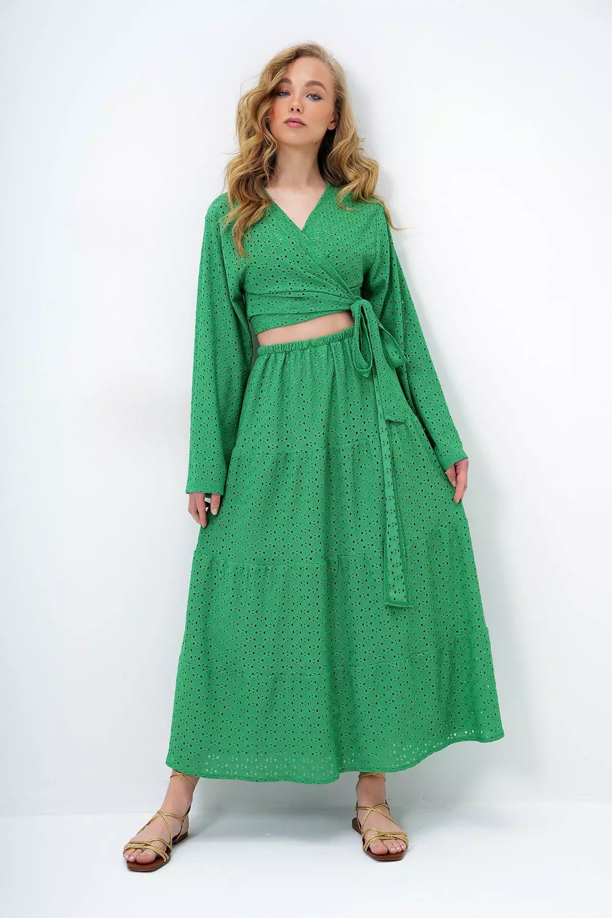 Women's Green Katkat Flounce Guipure Premium Skirt Alc-X14141