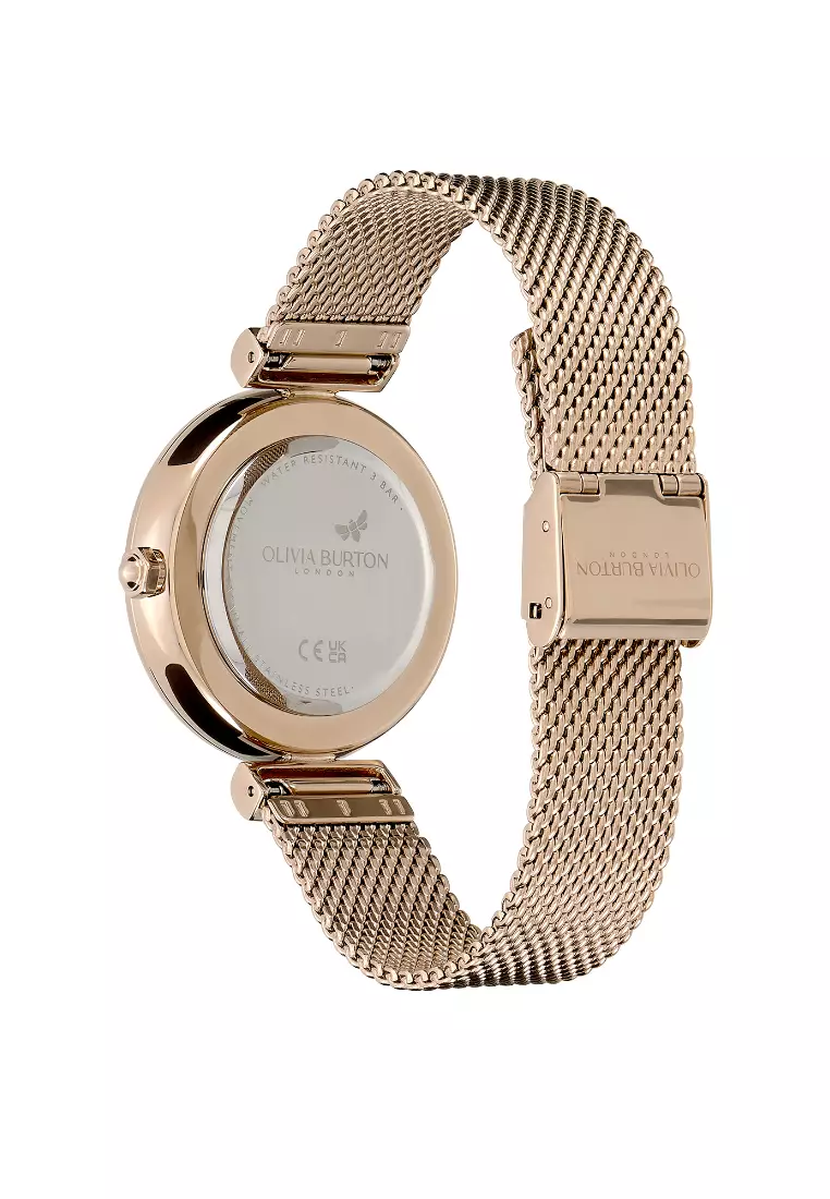 Olivia Burton 36mm Minima Bee T-Bar Carnation Gold Mesh Watch - 24000097