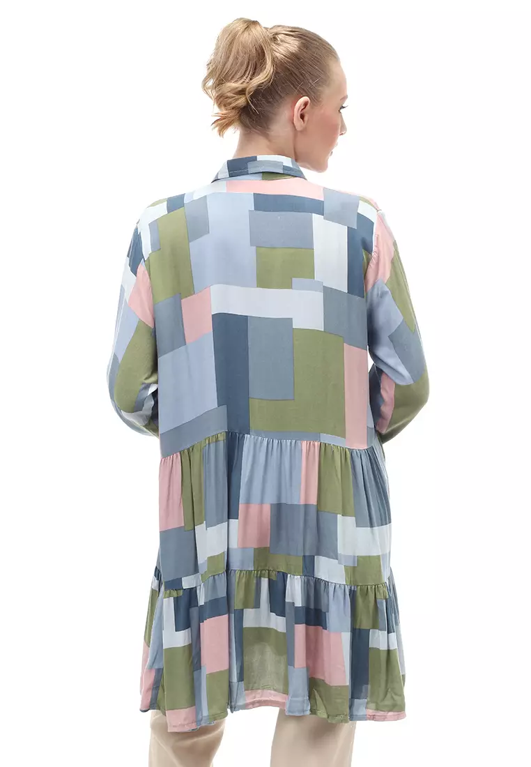 Tunik Atasan Wanita Long Sleeves Motif Abstrak Multicolor Relaxed Fit - Motif 4