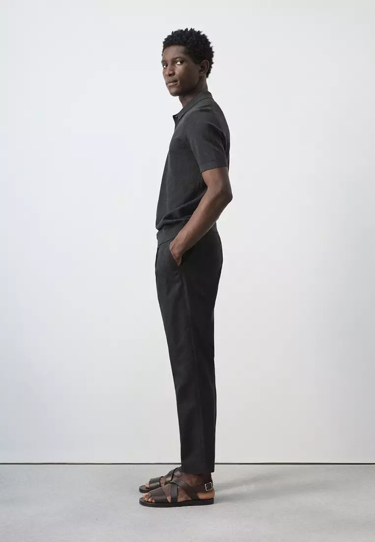 修身剪裁縮腳亞麻棉褲