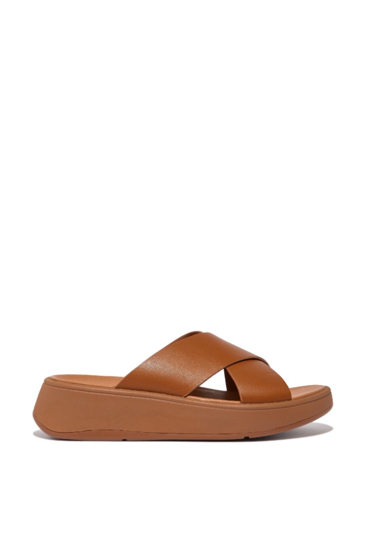 FitFlop Women's F-MODE Leather Flatform Cross Slides - Light Tan (FW5-592)