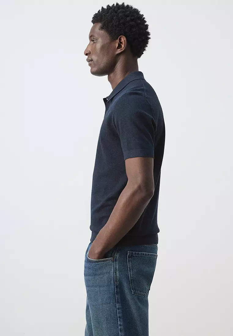 Fine Knit Polo Shirt With Microstructure