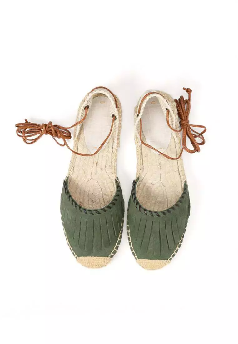 Lace Up Tassel Cow Suede Sandals HB007